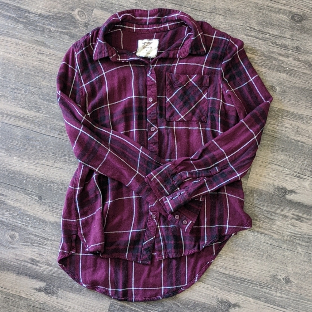Burgundy Plaid Button-up